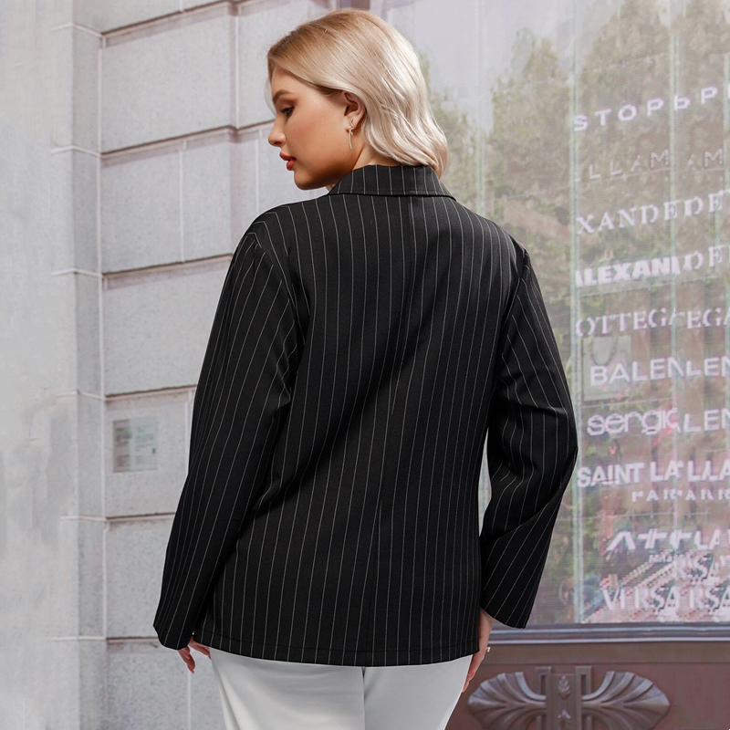 Spring and Summer Fat mm Thin Loose Vertical Stripe Suit Jacket
